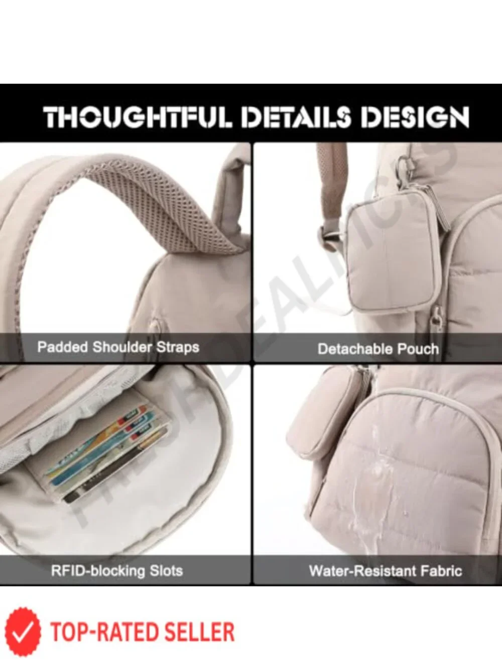 Mini Backpack for Women RFID Water-Resistant Travel Purse with Detachable Pouch
